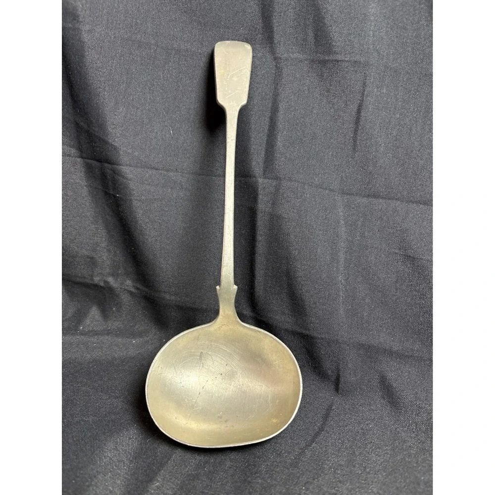 Antique‎ Pewter Soup Ladle Fiddle Handle Touchmarked Early American Primitive